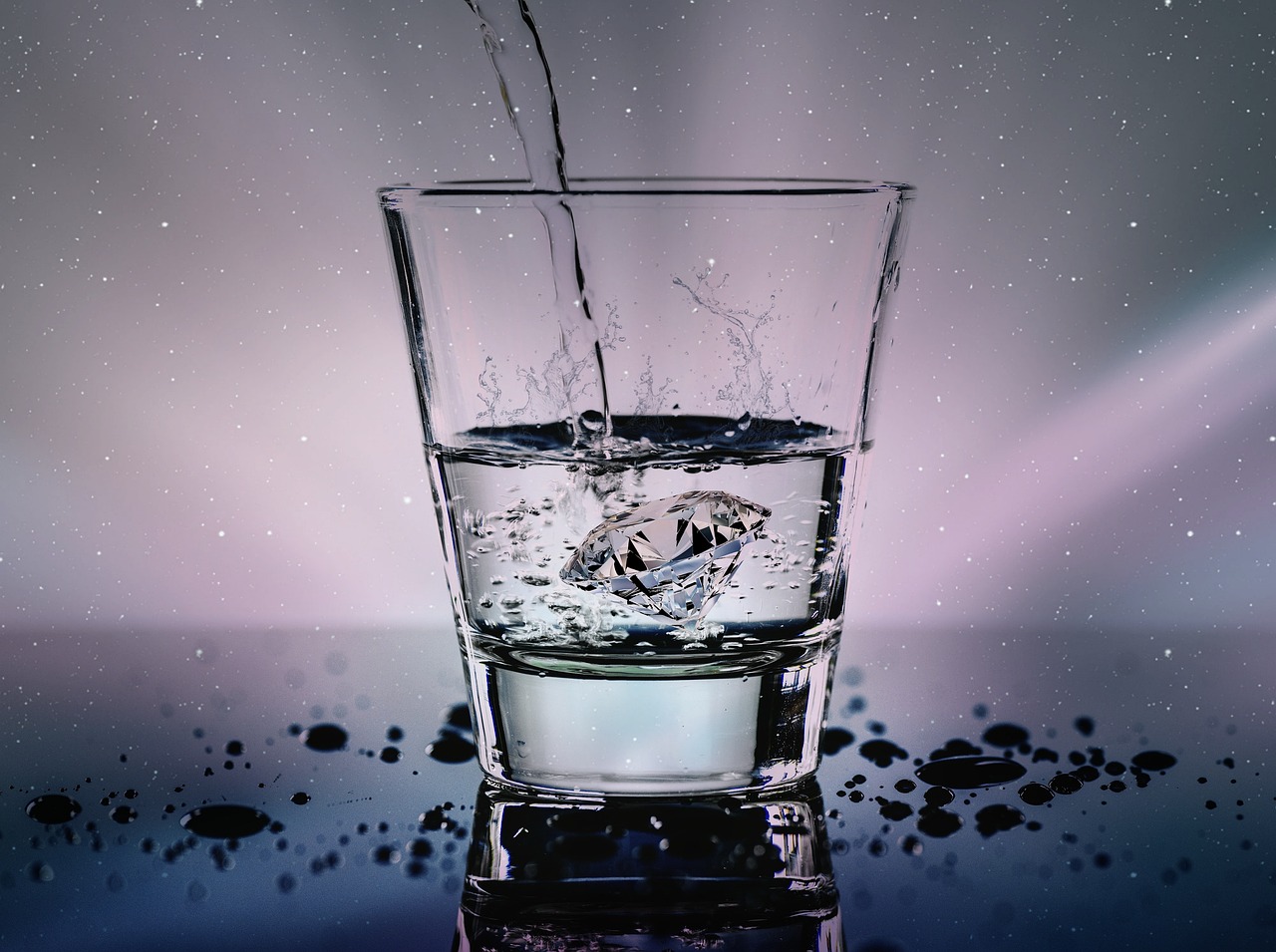 water, glass, liquid, wet, refreshment, diamond, splash, water glass, drop of water, fresh, light effect, blow, gems, luxury, wealth, ice cubes, diamond shape, nature, drink, drinking glass, sparkling water